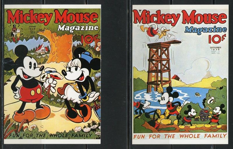 MICKEY MOUSE MAGAZINE SET OF EIGHT MINT PRISTINE POSTCARDS UNUSED