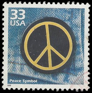 #3188m 33c The 1960's Peace Symbol 1999 Used