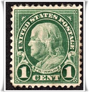 SC#552 1¢ Franklin (1923) MDG/Fault*