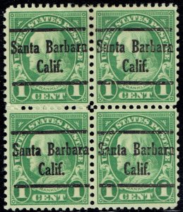 1926 1c Franklin Precancel from SANTA BARBARA CA (632-230) Blk of 4. Nice!