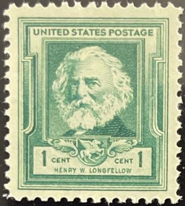 Scott #864 1940 1¢ Famous Americans Henry Wadsworth Longfellow MNH OG VF