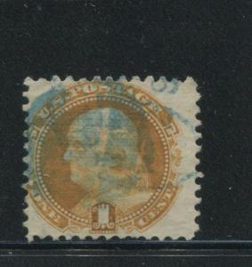 1869 US Stamp #112 1c Used Average Blue Cancel G. Grill Catalogue Value $155