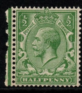 GB SGN33(6)var 1924 ½d YELLOW-GREEN BREAK IN FRAME BELOW E MNH