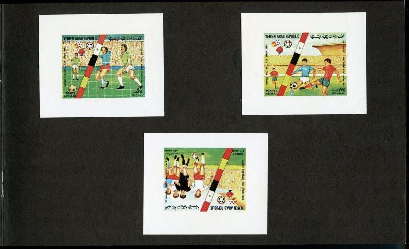 YEMEN ARAB REPUBLIC UEBERREUTE PROOF FOLDER 6 1982 WORLD CUP SOCCER STAMPS