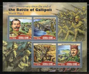 SIERRA LEONE 2016 100th ANNIVERSARY OF BATTLE OF GALLIPO WORLD WAR I SHT MINT NH
