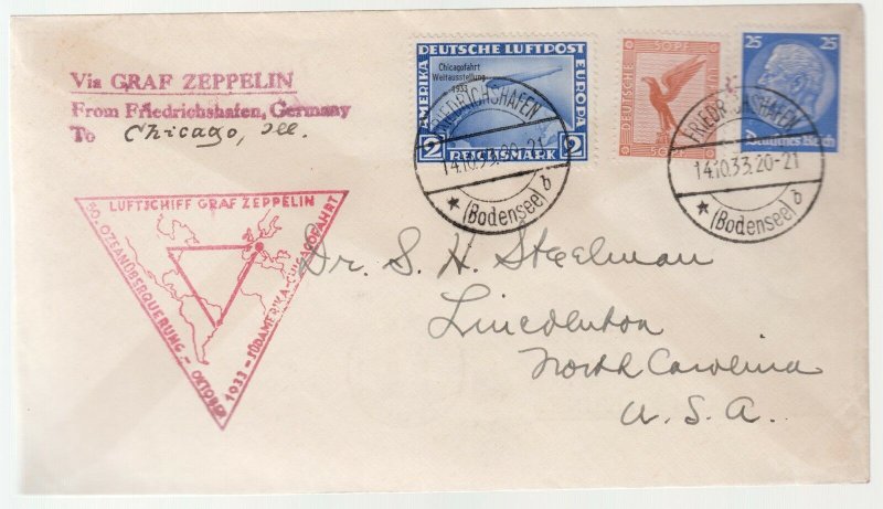 1933 Germany Graf Zeppelin Century of Progress Chicago Cover # C 44