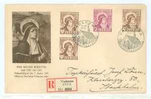 Sweden 326-328 1941 Saint Bridget of Sweden (1303-1373) set of three on an addressed, cacheted FDC