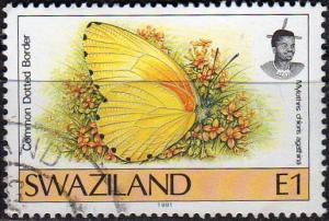 Swaziland 611 - Used - 1e Dotted-border Butterfly (1992) (cv $2.90) (3)