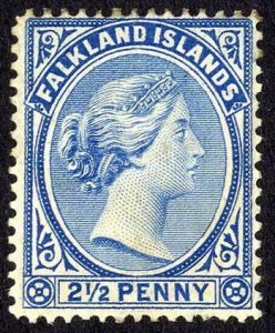 Falkland Is SG28 2 1/2d Dull Blue Mint (part gum) Cat 325 pounds 