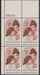 1824 Helen Keller Plate Block MNH