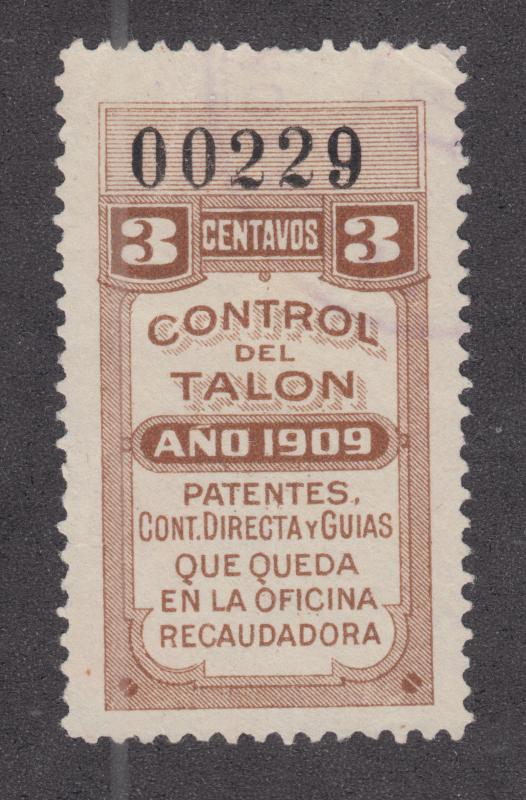 Argentina, Santa Fé, Forbin 288A used 1909 3c General Tax Fiscal, Talon half