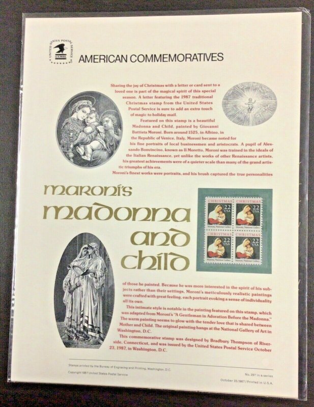 Commemorative Panel #297  Christmas, Moroni’s Madonna & Child #2367  22 c   1987