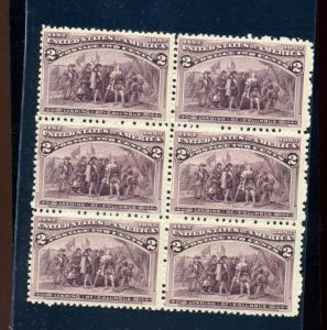 Scott #231c Columbian Broken Hat Mint Block of 6 NH (Stock 231-bkhtblk)