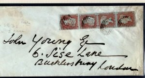 GB Wales SG.32 Cover 1d Brown-Rose BLOCK FOUR Separated Pairs 1856 Swansea EP370 