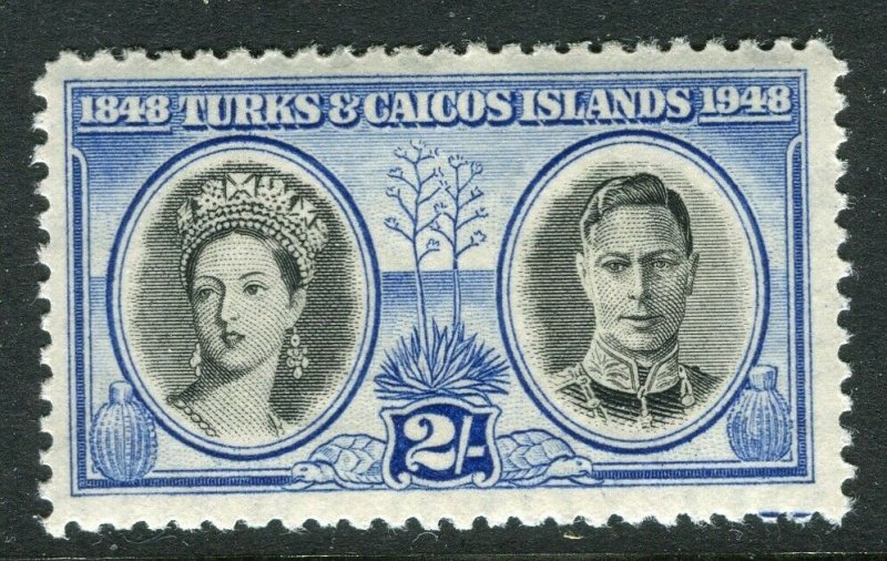 TURKS CAICOS ISLANDS; 1948 early GVI issue fine Mint hinged 2s. value