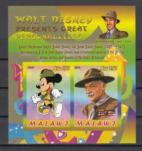 Malawi, 2009 Cinderella issue. Disney & Scout B-Powell, IMPERF sheet of 2.