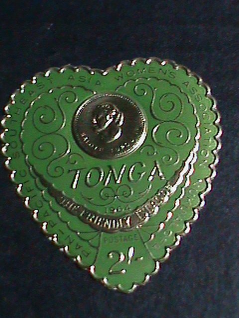 ​TONGA 1964 SC#138 GOLD REPLICA HEART SHAPE-LT.PINK-2 SHILLINGS-STAMP-MNH VF