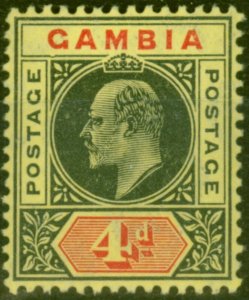 Gambia 1909 4d Black & Red-Yellow SG76a Dented Frame V.F Very Lightly Mtd Mint