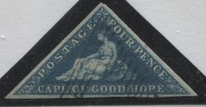 Cape of Good Hope 1855 4d blue on white paper with 3 large margins use