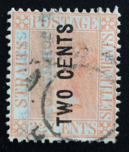 Malaya Straits Settlements 1883 QV 2c on 32c Used SG#60 CV£350 M1915