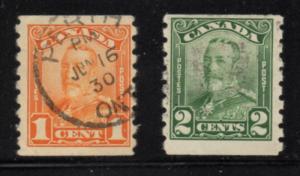 Canada Sc 160-1 1928 George V scroll issue coil stamp set used