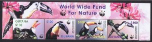 Guyana Birds WWF Toucans Top Strip of 4v WWF Logo 2003 MNH SC#3792 a-d