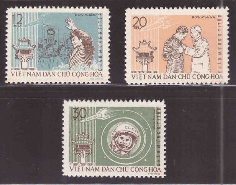 North Viet Nam Scott 211-213  NGAI 1962 Cosmonaut Titov visit set