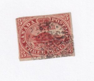 CANADA # 1 VF-VERY LIGHTLY USED 3cts BEAVER IMPERF LOOKS TO BE REPAIRED