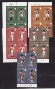 Antigua 329-333 Blocks of 4 Set MNH Military Uniforms (C)