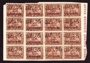 R168p Block of 16, on Annuity piece, 1890s, manuscript and cut cancels