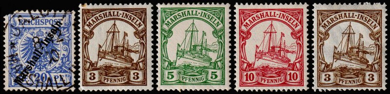 Marshall Islands Scott 10, 13-15, 26 (1900-01) Mint/Used H G-VF, CV $25.30 C