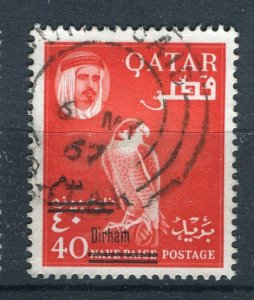 QATAR; 1966 early Sheikh Ali Al Thani DIRHAM Surcharged issue fine used 40D.