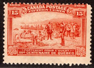 Scott 102, 15c orange, Champlain's Departure, MLHOG, Canada Postage Stamp