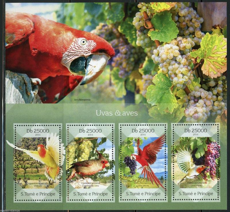 SAO TOME 2014  PARROTS AND GRAPES SHEET MINT NH