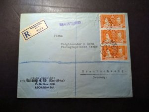 1937 Registered British KUT Cover Mombasa Kenya to Braunschweig Germany