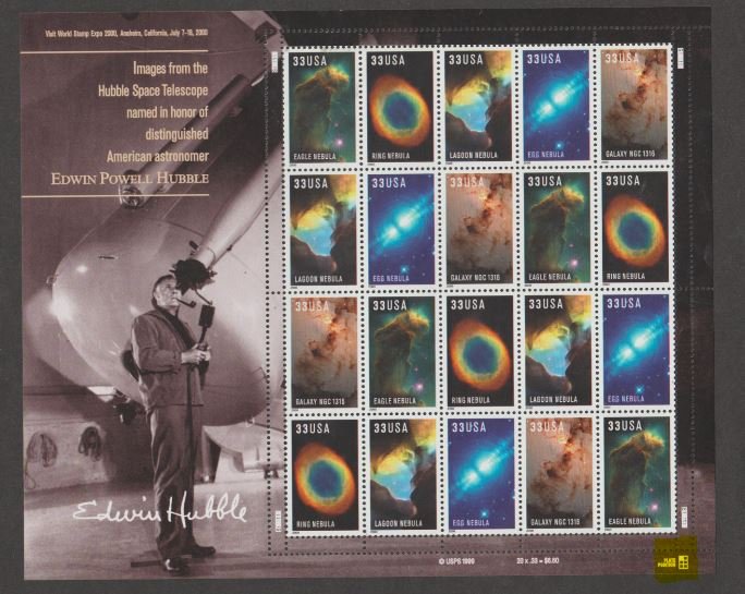 U.S. Scott #3384-3388 Hubble Space Stamps - Mint NH Sheet - Highlighted UL Plate