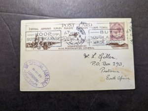 1925 British South Africa Special Airmail Postcard Cover Cape Town to Pretoria