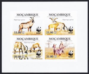 Mozambique WWF Roan Antelope Imperf Block of 4 2010 MNH SC#1930 MI#3658-3661