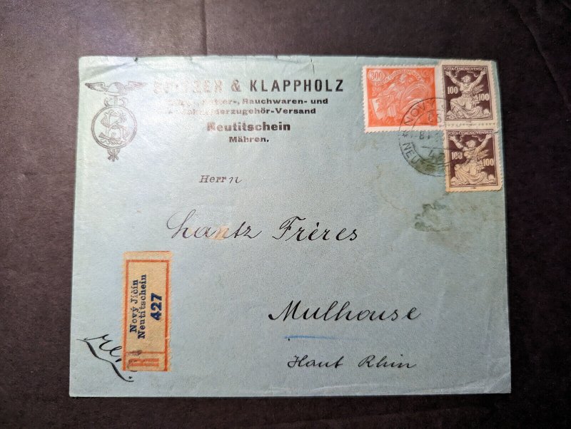 1926 Registered Czechoslovakia Cover Novy Jacin to Mulhouse France