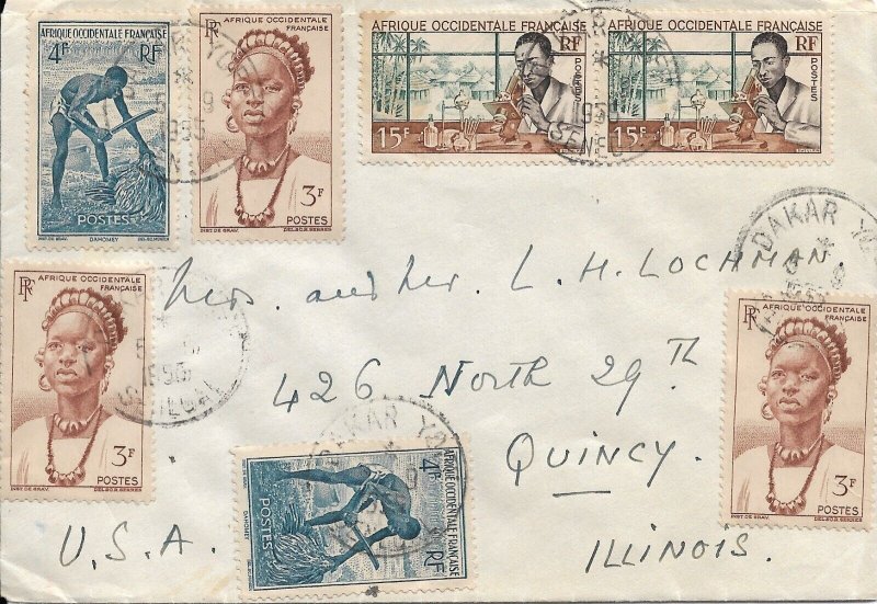 Dakar, French Equatorial Africa to Quincy, IL 1955 Airmail (48885)