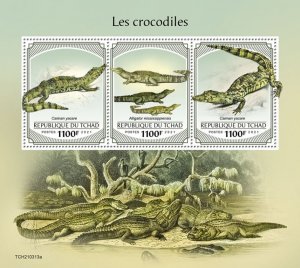 CHAD - 2021 - Crocodiles - Perf 3v Sheet - Mint Never Hinged