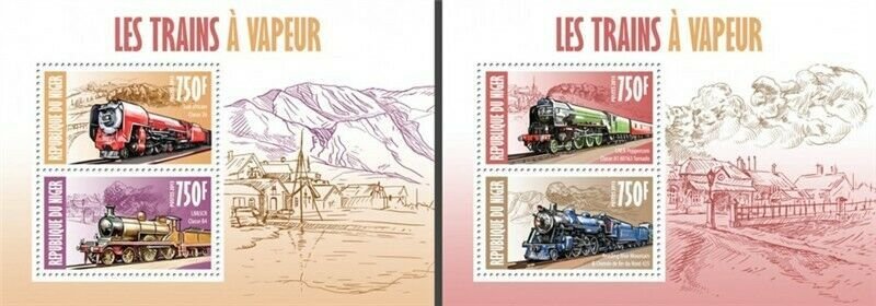 Niger - 2013 - Steam Trains - 2 Sheets of 2 Stamps Each 14A-238