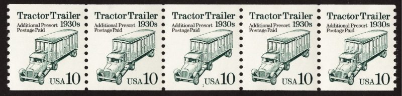 US 2457 MNH VF 10 Cent Tractor Trailer 1930's PNC #1 Strip of 5