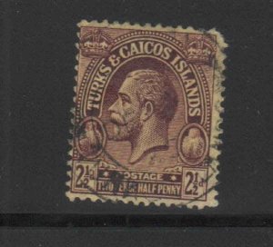 TURKS & CAICOS ISLANDS #49  1922  2 1/2p KING GEORGE V    F-VF  USED