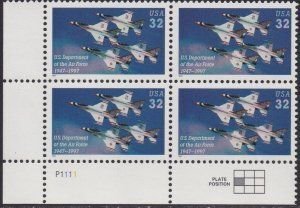 SCOTT  3167  AIR FORCE  32¢  PLATE BLOCK  MNH  SHERWOOD STAMP