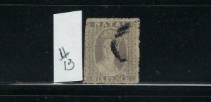 NATAL SCOTT #13 1862 ROUGH PERFORATION 14 TO 16- 6P (GRAY) - USED