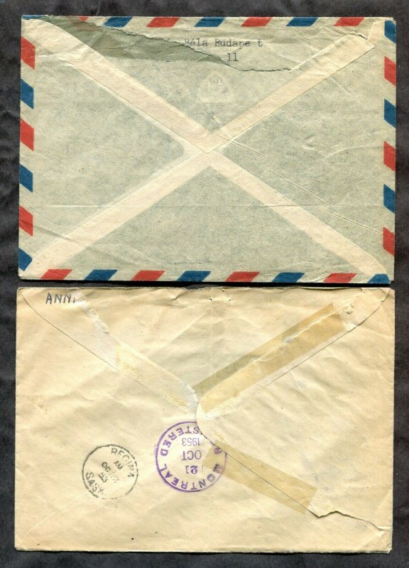 d359 - HUNGARY 1950s Lot of (2) Covers to Canada. Triangle Stamps