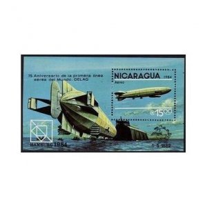 Nicaragua C1045, MNH. Michel 2520 Bl.158. HAMBURG-1984: Dirigible. UPU emblem.