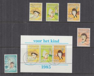 NETHERLANDS ANTILLES, 1985 Child Welfare Fund set of 5 & Souvenir Sheet, used.