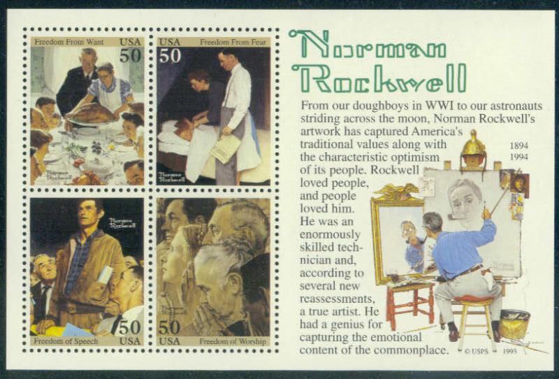2840 50c Rockwell Souvenir Sheet Fine MNH L033